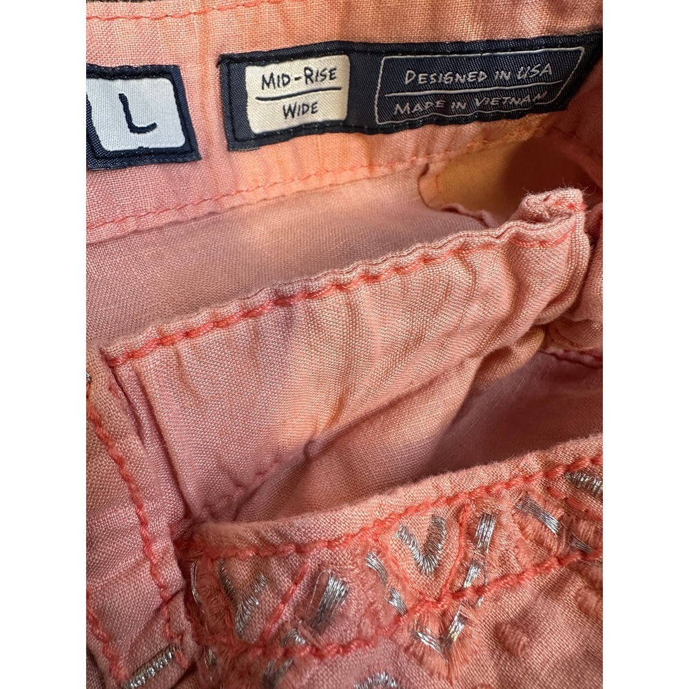 Miss Me Cargo 100% Linen Wide Leg Mid Rise Pant Coral Pink Large Lagonlook Beach - Picture 6 of 14